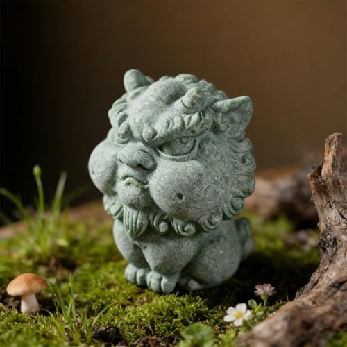 livelyfish Feng Shui Guardian Chi Lin/Kylin/Qi Lin Statue Sandstone Figurine Wealth Good Luck Sculpture Chinese Decor for Fish Tank Aquarium Garden & Patio Micro Yard Bonsai Decoration (M) - size: Medium