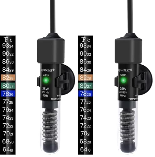 AQUANEAT Aquarium Heater, 25W Small Betta Fish Tank Heater, Mini Preset Water Thermostat with a Thermometer (Pack of 2) - size: 25W (Pack of 2)