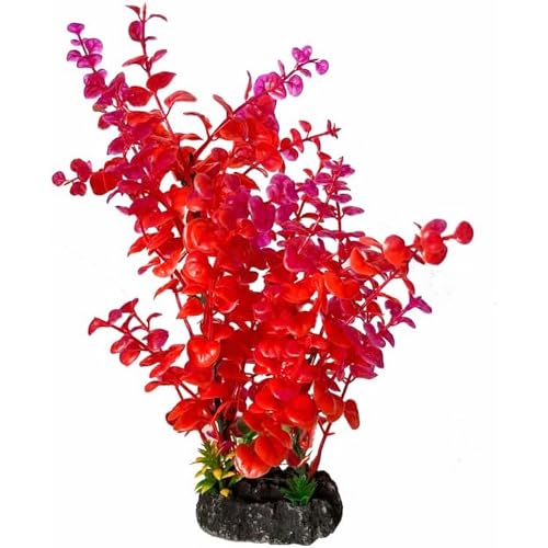 Mipukbay Red Aquarium Plants - Artificial Plastic Fish Tank Decor, Realistic Ornament Safe for Fish & Shrimp, Low-Maintenance Aquascaping Plants for Freshwater/Saltwater Tank Landscaping - color: Red