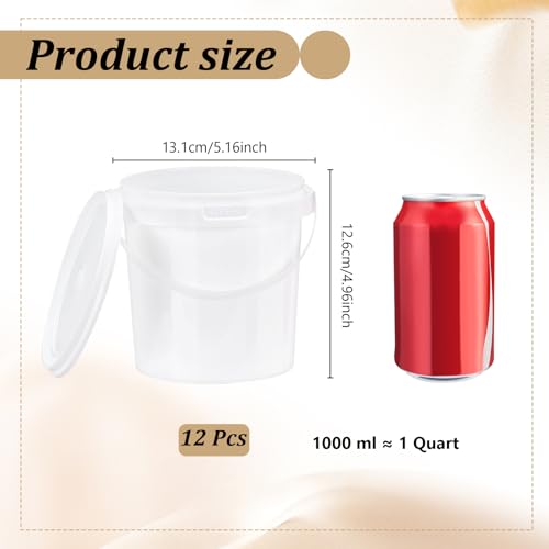 12 Pcs White Plastic Bucket with Lid and Handle, Food Grade Buckets with Lids, Ice Cream Containers Food Safe Bucket for Multipurpose Storage Paint Water Art Crafts Projects (1 Quart) - size: 1 Quart