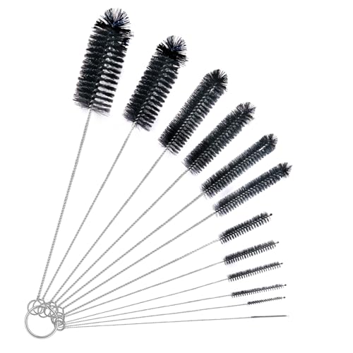 Brush Family Straw Cleaner Brush Set,12 Pieces Extra Long Pipe Water Bottle Brushes for Cleaning Reusable Drinking Straws,Bird Feeders,Pipes,Black (12pcs Different diameters Set) - size: 10-12 inch mixed diameters set (12pcs)