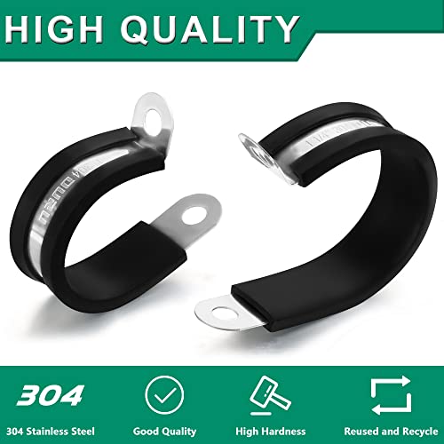 OURU 20pcs 5/8 Inch Stainless Steel Cable Clamps,Rubber Coated Cushioned Insulated Cable Clamp,Automotive Cable Wire Clamps,Pipe Clamps,Metal Clamp for Tube,Lines,Wire Cord Installation(Black,16mm) - size: 20pcs - 5/8"