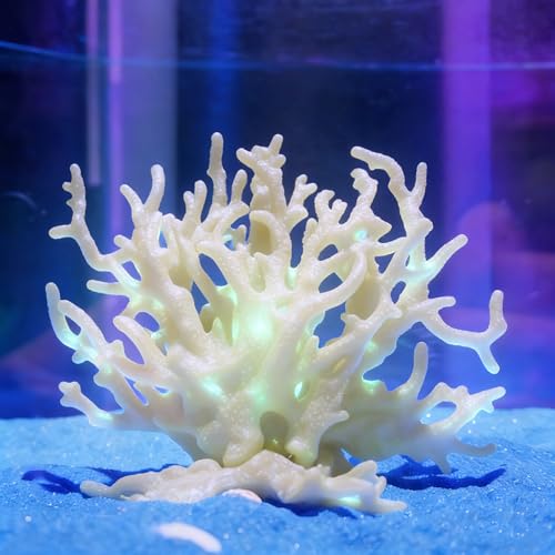Artificial Coral Aquarium Ornament - PVC Fish Tank Decor for Aquascaping (5.9x5.12x2.17 Inch) - Glow-in-the-Dark-Beige - color: Glow-in-the-dark-beige