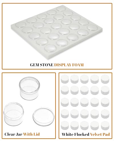 Novel Box Gem Jars 25 Small Size Gemstone tray | White Tray Foam Sheet 7.8X7.8X0.75 | Jewelry Display Rock Storage Box Insert | Gemstone display Trays for Collectibles - color: White Foam Liner with 25 Gem Jars
