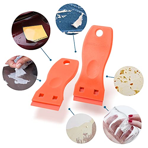 FOSHIO 2PCS Orange Plastic Razor Blade Scraper Tool and 100PCS Orange Plastic Blades for Gasket Remover, Sticker Remover, Labels Decal and Adhesive Remover for Windows and Glass - color: Orange