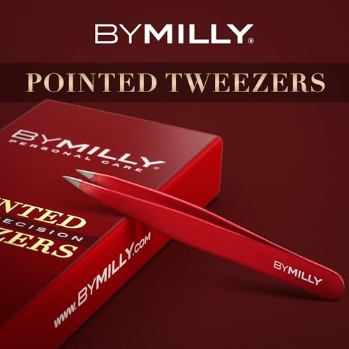 Pointed Tweezers | High Carbon Stainless Steel Needle Nose | Fine Point Precision Hair Removal | Perfectly Aligned & Hand-Filed Sharp | Red - color: Red
