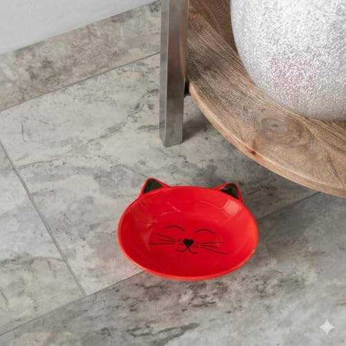 Park Life Designs Oscar Cat Dish - Feeding Bowls - Cat Shaped Food and Water Bowls for Cats (Red) - color: Red