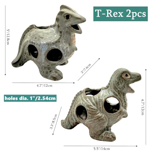 M2cbridge Aquarium Ceramic Cave Rock for Betta Shrimp Cichlid Fish Hideout Decor (T-Rex 2pcs) - color: T-rex 2pcs