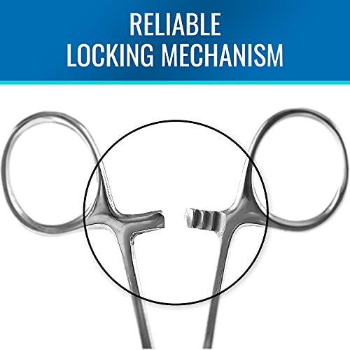 MABIS Precision Kelly Forceps Locking Tweezers Clamp, Silver, Curved, 5-1/2 Inch, 1 Count (Pack of 1)