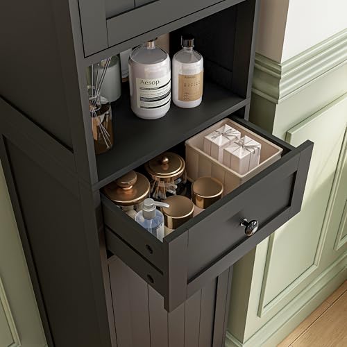 Tall Bathroom Cabinet,Storage Cabinet with 5 Shelves & 1 Drawer, with Adjustable Shelve, for Bathroom, Kitchen, Entryway, Living Room (Black) - color: Black