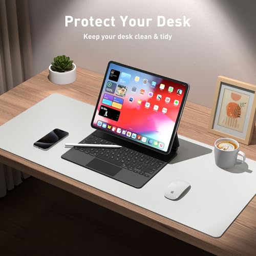 Aothia Leather Desk Pad Protector, Large Mouse Pad, Office Mat, Non-Slip PU Leather Blotter, Laptop Desk Pad, Waterproof Writing Pad for Office and Home (Barely Grey, 23.6" x 13.7") - color: Barely Grey, size: 23.6" x 13.7"