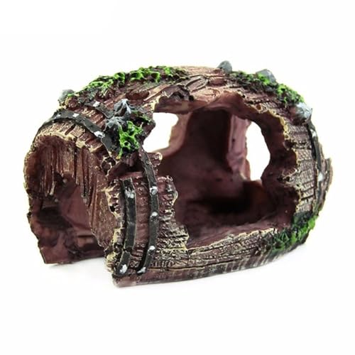 Aquarium Ornament Fish Hiding Wreck Barrel Fish Tank Decoration Resin Craft Fish Tank Accessories Pet Supplies(A) - color: Brown