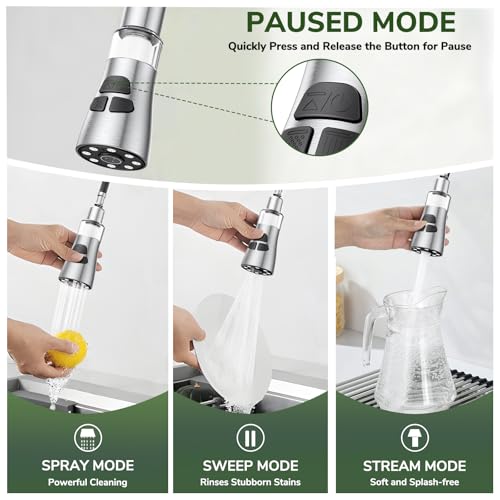 Kitchen Faucet With Pull Down Sprayer, Hurran Brushed Nickel Water Filter Faucets, High Arc Single Handle Kitchen Sink Faucet 1 or 3 Hole, Utility Sink Faucets With Deck Plate For Farmhouse Rv Wet Bar - color: Nickel