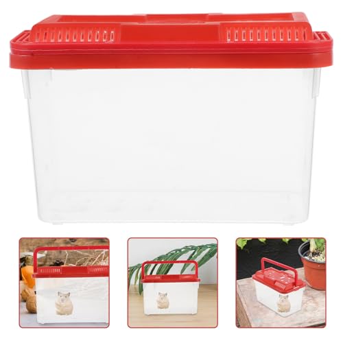 HANABASS Portable Fish Tank with Lid and Handle, Plastic Aquarium Box, Medium Red Travel Fish Bowl for Hamster, Turtle, Lizard, and Small Pet Transport