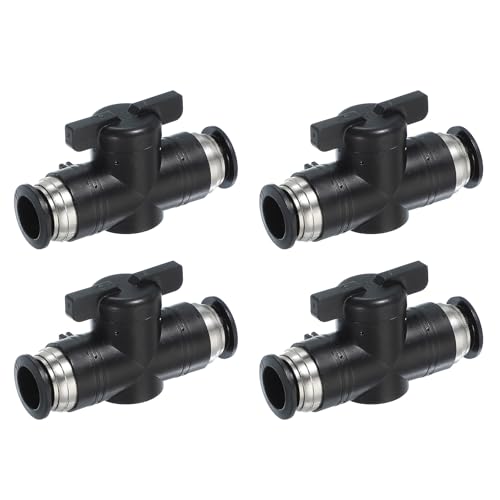 PATIKIL 14mm (11/20") Push to Connect Fittings Ball Valve, 4 Pcs 0-60 Degree BUC Air Flow Control Valve Quick Straight Connectors Air Hose Fitting for Pneumatic System Pipeline, Black - size: 14mm (11/20")