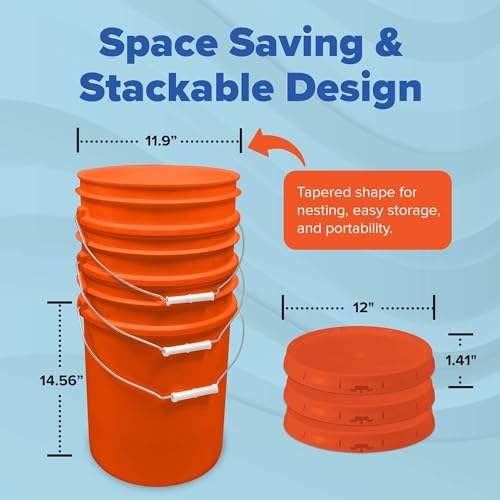 ePackageSupply 5 Gallon Plastic Bucket with Airtight Lid | Food Grade Bucket | BPA-Free | Heavy Duty 90 Mil All Purpose Pail | One 12" Rubber Mallet & One Lid Opener Included | 6 Pack - color: Orange, size: 6 Packs