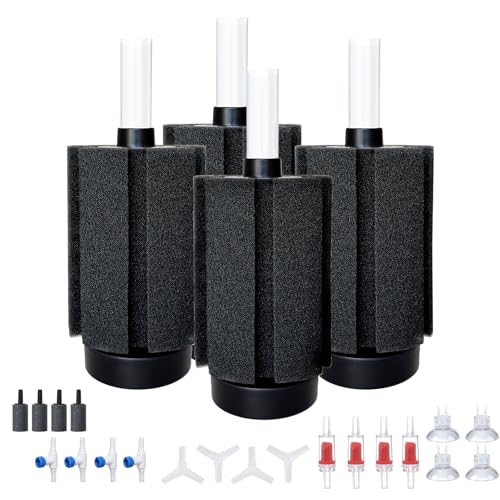 ALEGI 4pcs Large Aquarium Sponge Filter with Suction Cups, Check Valves for Breeding Fry Betta Shrimp Fish Tank ((Upgrade) 20-50 Gal 4 Pcs) - size: (Upgrade) 20-50 Gal 4 Pcs