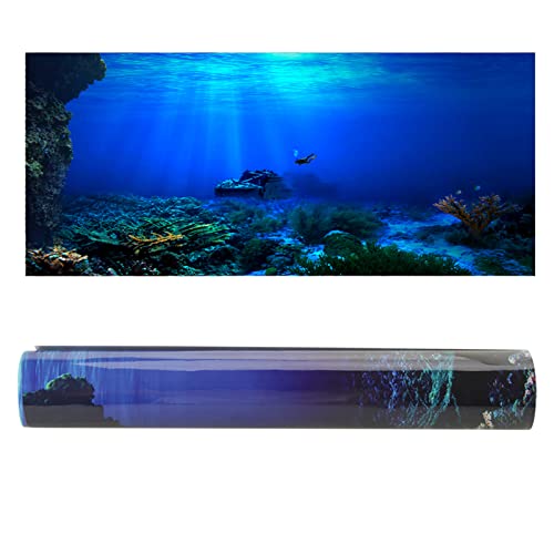 Ymiko Aquarium Poster, 3D Effect Underwater Background S R Thicken PVC Adhesive Static Cling Backdrop Fish Tank Decorative Paper (122 * 46cm)