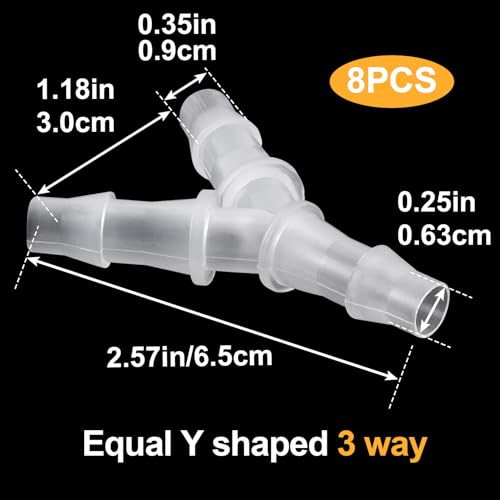 PAGOW 8 Pcs Hose Barb Fitting, 3/8" Plastic Hose Barb Tee 3 Way Y Shape Barbed Fitting for Air Line Tubing Pipe, Oxygen Tubing Pipe, Household Fuel, Gas, Water - size: 3/8" (8 Pcs)