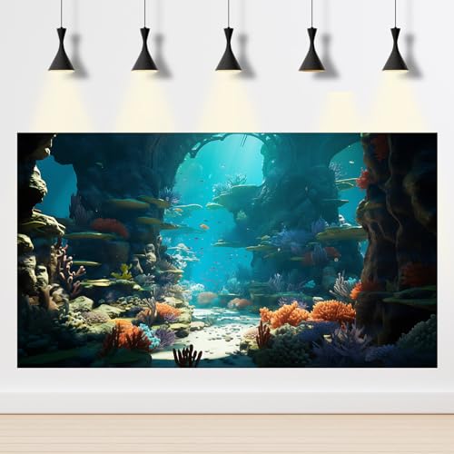 Aquarium Background Underwater World Coral Reef and Tropical Fish Terrarium Backdrop Undersea Landscape Tank Background Wallpaper Poster Reptile Habitat Backdrop Vinyl 24x12in - color: Coral Orange, size: 24(W)x12(H)inches/ 60(W)*30cm(H)