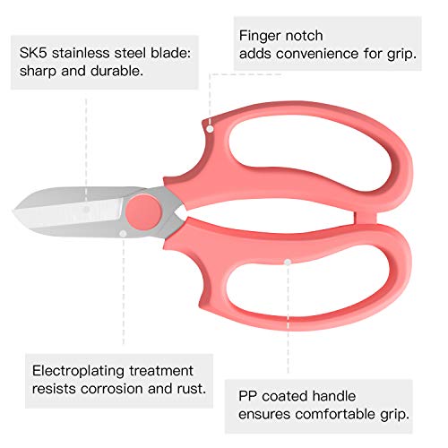 Housolution Flower Scissors, Strong Floral Shears, Premium Steel Garden Pruning Shears Garden Scissors Floral Fruits Leaf Scissors Hand Pruner Snip Trimming Tool for Gardening Flower Arrangement, Pink - color: Pink, size: 1 Pack