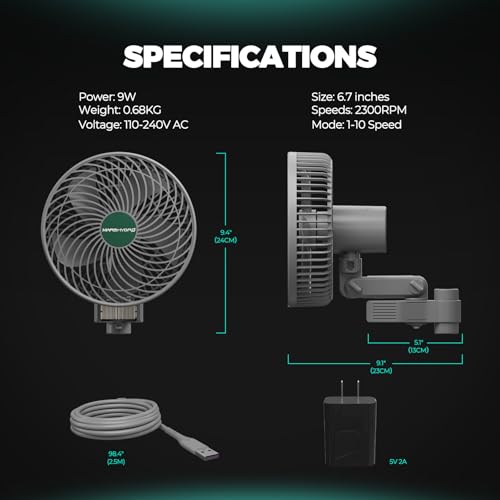 MARS HYDRO Updated 2-Pack M6 Grow Tent Fan, A powerful Oscillating Clip Fan with Low Noise for Hydroponic Plants and Ventilation Circulation with convenient APP/WiFi Control. - size: 2PCS