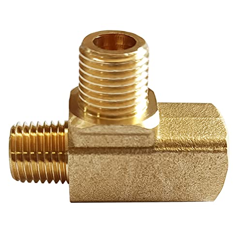 Uenede 2PCS Brass Tee Pipe Fitting 1/4" NPT Male to 1/4" NPT Male to 1/4" NPT Female for Water/Oil/Gas - style: Male x Male x Female