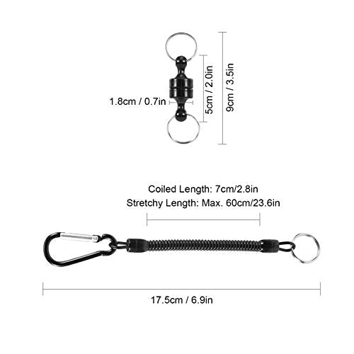 Lixada Magnetic Release Holder with Coil Lanyard Clip Magnetic Net Release for Fly Fishing - 6/PK