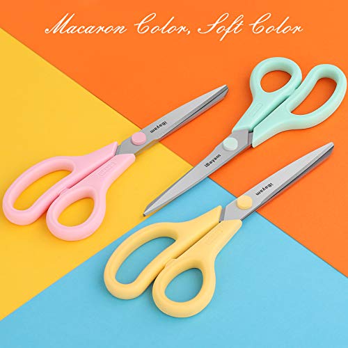 Scissors, iBayam 8" All Purpose Scissors Bulk 3-Pack, Ultra Sharp 2.5mm Thick Blade Shears Comfort-Grip for Office Desk Accessories Sewing Fabric Home Craft School Supplies, Right/Left Handed - color: Yellow, Pink, Green, size: 3-Pack
