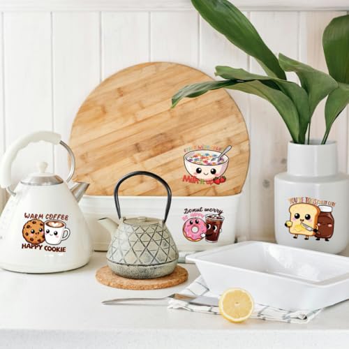 Peacoblue 18 Sheets Rub on Transfers for Crafts, Cute Breakfast Food 3.6"x3.9" UV DTF Cup Wraps Waterproof Cold Transfers Stickers for Wood Glass Metal Cup Tumblers Mirrors Mugs Home Decor - style: Cute Breakfast Food