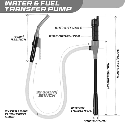 Portable Transfer Pump Battery Operated Electric Siphon Pump for Gas, Fuel, Diesel, Water Transfer 2.4 GPM Flow Oil Extractor, 47 Inches Hose-Easy to Use Hand Fuel Pump, Multi-Use Transfer Pump(Grey) - size: 1 Pack Grey 2