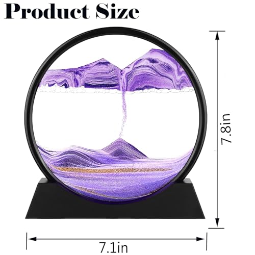 Moving Sand Art Picture - Round Glass 3D Deep Sea Sandscape - 3D Quicksand Painting Decor - Relaxing Home Decoration Desk Figurine for Office, Home, Desk, Mantle, Bookshelf - (Puple, 7 in) - color: Purple, size: 7in