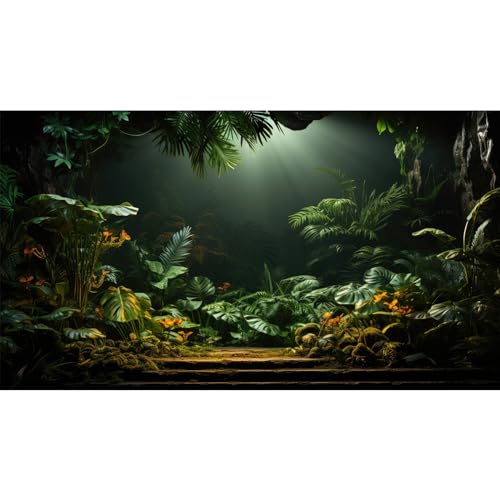 Rainforest Aquarium Background Tropical Palm Leaves Fish Tank Background Jungle Style Floral Pattern Landscape Reptile Tank Backgrouds Foggy Misty Green Leaves Reptile Enclosure Backgrounds 24x12in - color: Brown Green, size: 24(W)x12(H)inches/ 60(W)*30cm