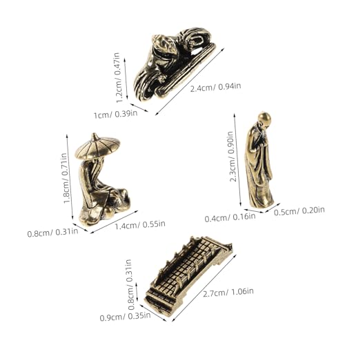GLEAVI 4pcs Miniature Brass Fisherman Figurines Set with Monk, Bridge, and Elderly Musician – Chinese Fisherman Sculpture for Garden, Aquarium, and Terrarium Decor
