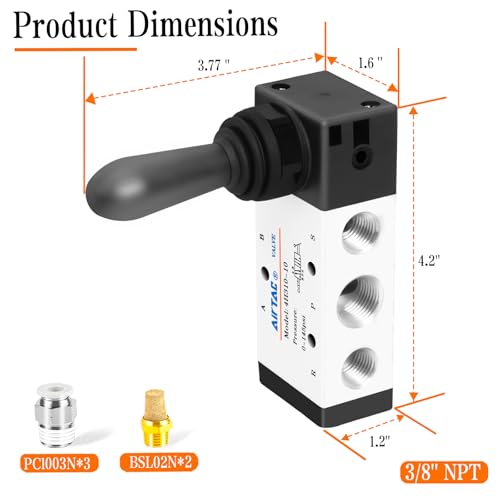 3/8"NPT 5 Way 2 Postion Air Hand Lever Operated Valve Pneumatic Solenoid Valve Manual Control Push-Pull AirTAC 4H310-10 - size: 3/8"NPT, style: 5 Way 2 Position