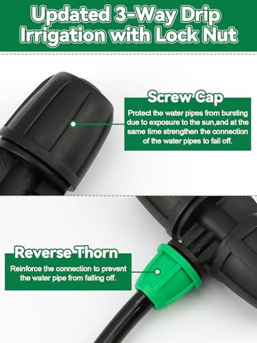 Kalolary 20PCS Locked Barbed Tee Connectors, 5/16" to 1/4" Drip Irrigation Fittings Kit 8/12mm to 4/7mm Tube Lock Female Connector 3-Way Barbed Lock Irrigation Parts for Watering System (Black Green) - color: Black Green 5/16" to 1/4" 3-Way
