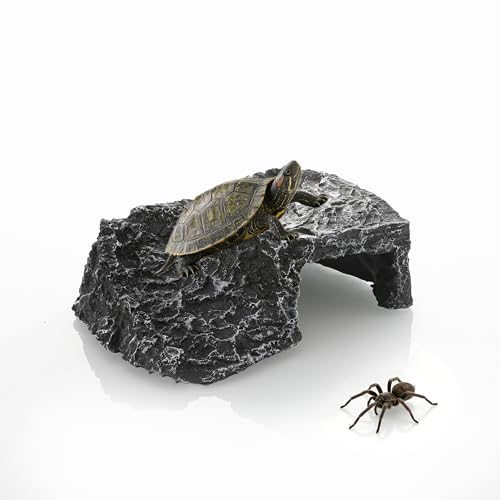 Tarantula Hide Aquarium Decorations and basking Platforms | Resin Basking Platform for Reptiles, Ideal for Bearded Dragons & Leopard Geckos - color: Black-Small