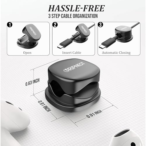 Never-Lose 1s Lock Spring Cable Solution – Rotatable Cable Clips, Strong Adhesive Cord Organizer & Wire Holder for Desk, Car & Nightstand, Secure Cable Management, 8 Pack (Black) - size: Pack of 8