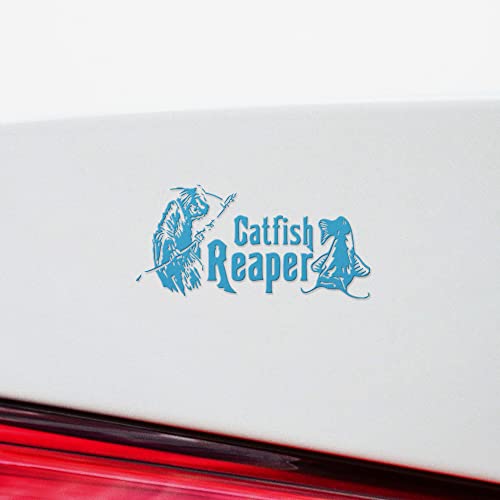 Decal Stickers of Catfish Reaper Fishing #2 (Azure Blue) (Set of 2) Premium Waterproof Vinyl Decal Stickers for Laptop Smartphone Car Dirt Bike Wall Room Mason Jar Bathtub Door - ANDstic570833BE - color: Azure Blue, size: 8.3'' x 4''