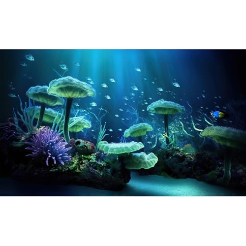 Underwater Aquarium Background Colorful Exotic Corals and Marine Terrarium Background Tropical Fish Deep Ocean Underwater Plants Fish Tank Backdrop Wallpaper Decorations Poster Vinyl 24x12in - color: Dark Blue Purple, size: 24(W)x12(H)in
