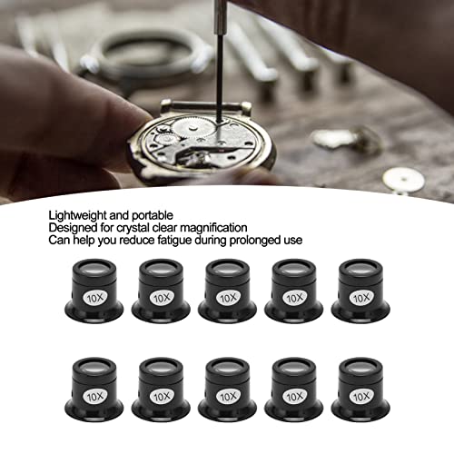 10PCS 10X Watchmaker Loupe, Portable Monocular Watch Loupe Magnifier Magnifying Glass Eye Loops Magnifier, Jewelers Repair
