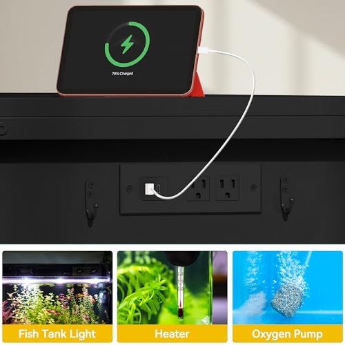 DWVO 40-120 Gallon Fish Tank Stand with Power Outlets, Heavy Duty Aquarium Stand with Storage, Metal Reptile Terrariums Table for Turtle Accessories Storage,1100LBS Capacity, Black - color: Black, size: 49''L*24''W*69''H