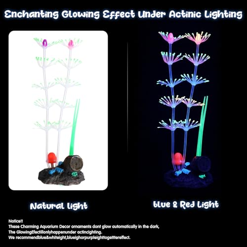 8 Pcs Aquarium Decorations Large Fish Tank Decorations Colorful Coral Reef Broken Barrel Decor Glowing Artificial Plants Ornament Resin Starfish Rainbow Glow in the Dark Fish Tank Gravel