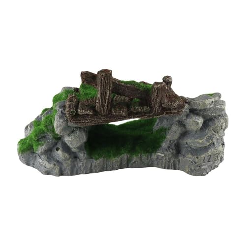Fish Tank Decorations Bridge Ornament, Resin Craft Creative Fish Tank Ornaments Moss Rockery Shape Decoration DIY Landscaping(Green)