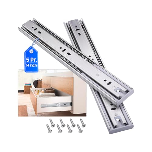 Soft Close Stainless Steel Drawer Slides 5 Pairs Full Extension 10 12 14 16 18 20 22 24 inch Side Mount Dresser Cabinet Replacement Ball Bearing Rails Runner 100LB (Stainless soft close 14Inch) - size: 14 Inch, style: Stainless soft close-5 pairs