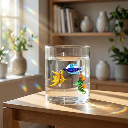 Hand Blown Glass Fish Figurines with Floats, Set of 3 Small Tropical Sea Animal Decor (B) - color: Multi-colour -B
