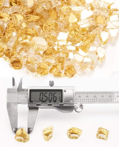 NUPICK 20 Pound Fire Glass for Fire Pit, 1/2 Inch Tempered Reflective Fire Glass for Propane Fire Pit & Gas Fireplace, Gold Rock - color: Gold, size: 20 Pound (1/2")