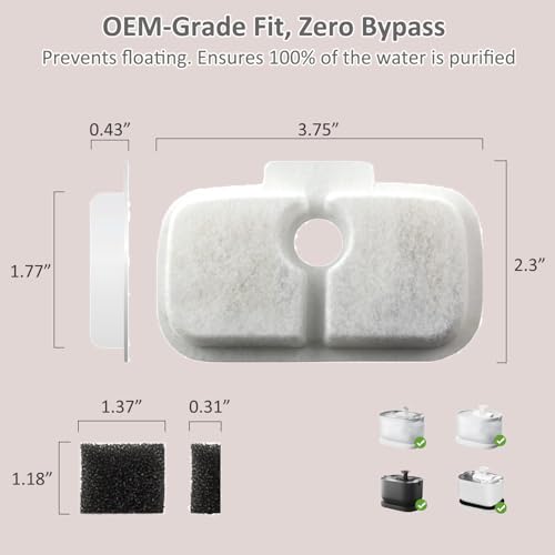 12 Pack Cat Water Fountain Replacement Filter for Petlibro Dockstream Cat Water Fountain PLWF005/PLWF115/PLWF105, Pet Water Fountain Filter with 12 Replacement Pre-Filter Pump Sponges and 1 Hard Brush
