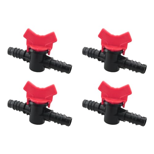 4PCS Plastic Barbed Ball Valve 1/4 in Built In Ball Valve Switch Hose Barb Connector For Drip Irrigation Aquariums Controlling Water Flow in Plant Growing Containers Black