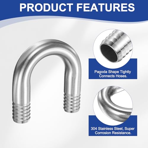 PATIKIL 1" (25mm) x 1" (25mm) Hose Barb Fittings, 1 Pcs 304 Stainless Steel U Shaped Joint Connector Barbed Fitting Metal Splicer - size: 1" (25mm)